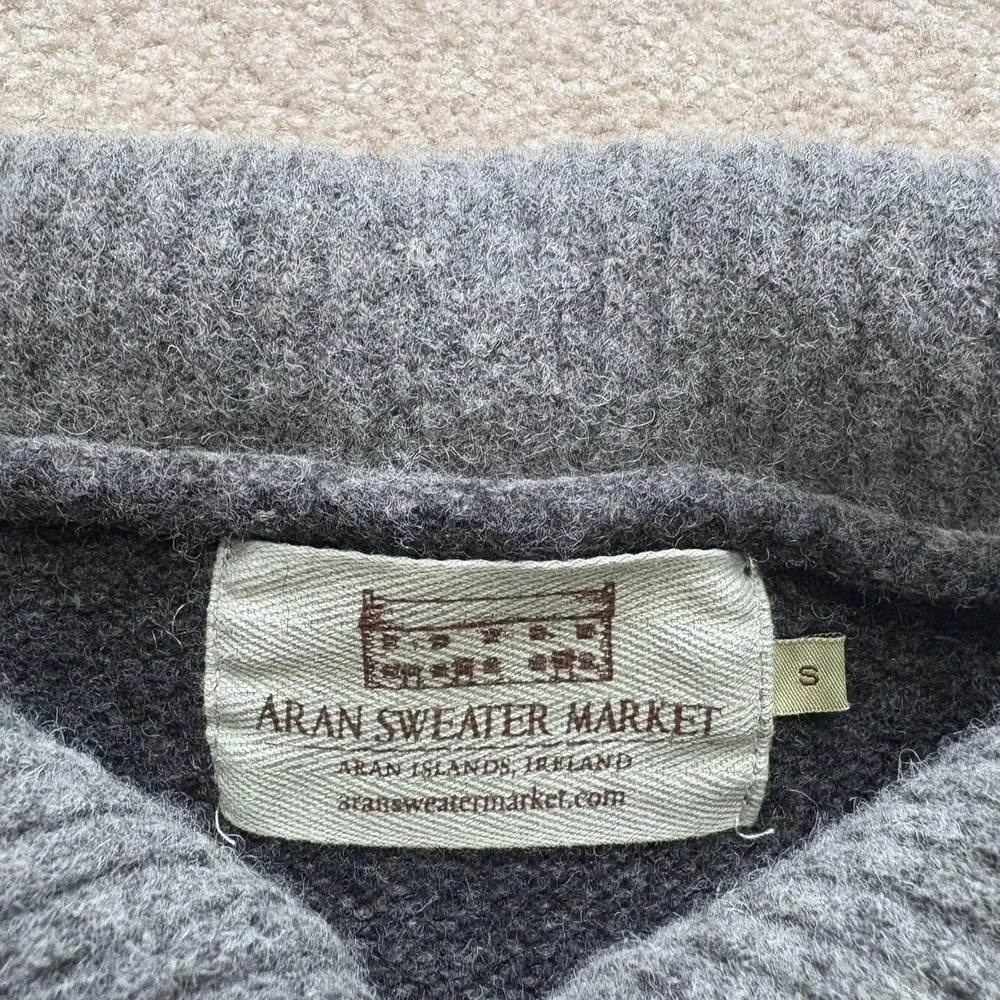 Aran‎ Sweater Market Sweater Mens Small Gray Wool 1/4 Zip Mock Neck Ireland